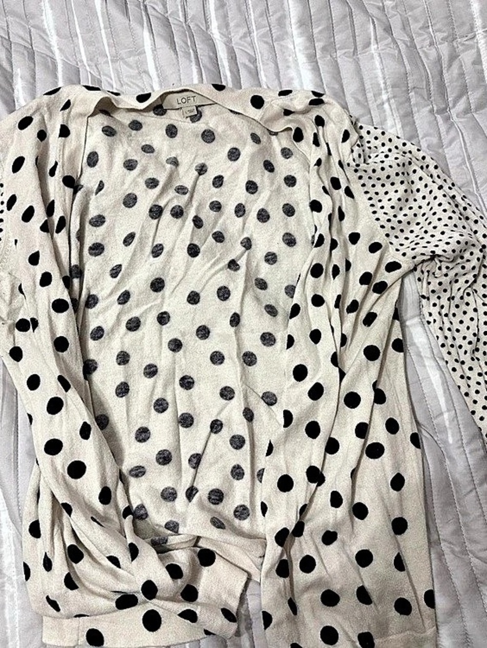 LOFT Polka Dot Long Sleeve Top in White & Black